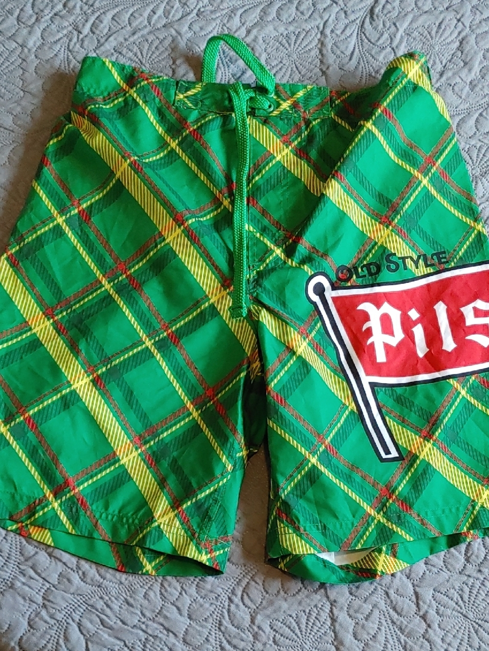 Pilsner Green Plaid Swim Trunks Sz MED